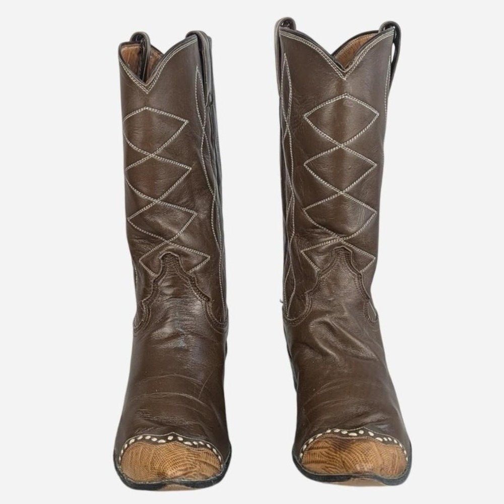 Vintage Justin Boots L4050 Brown Leather Lizard Toe Western Boots Size 8 - Picture 5 of 9
